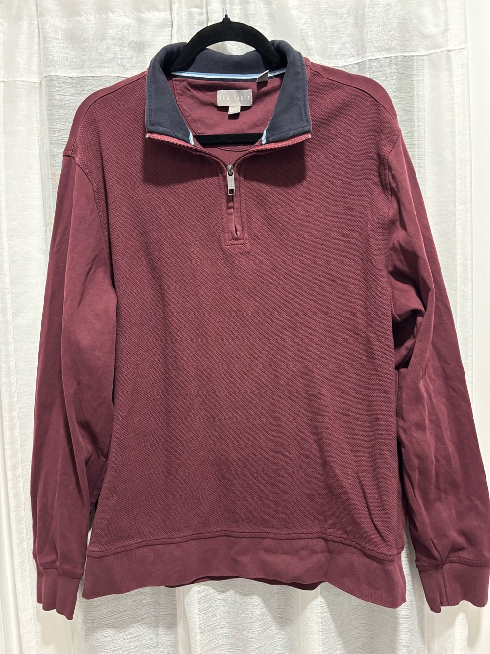 Ted Baker Men’s Textured 1/4 Zip Pullover Burgundy Wine Red Large